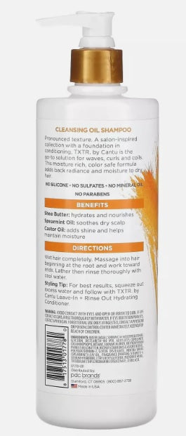 Cantu TXTR Cleansing Oil Shampoo Sleek Color Treated Hair + Curls 16 oz / 473 ml